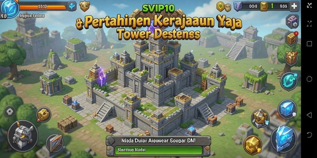 Screenshot gameplay SVIP10 yang menunjukkan pertahanan menakjubkan dalam Tower Defense.