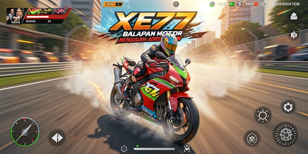 Tampilan gameplay seru dalam balapan motor XE77.
